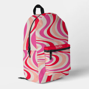 Rosa, rot und grau, abstrakte Retro-Swirbel-Optik Bedruckter Rucksack