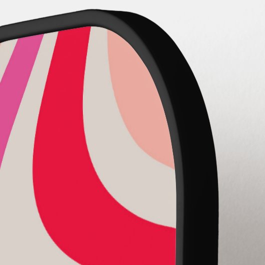 Rosa, rot und grau, abstrakte Retro-Swirbel-Optik Pickleball Schläger (Linke Seite)