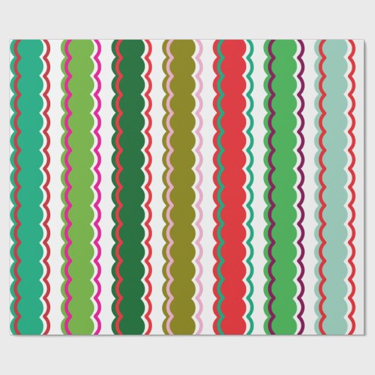Rosa Rot und Grüne Scalloping Streifen Muster Geschenkpapier (Flach)