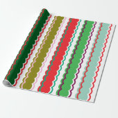 Rosa Rot und Grüne Scalloping Streifen Muster Geschenkpapier (Ungerollt)