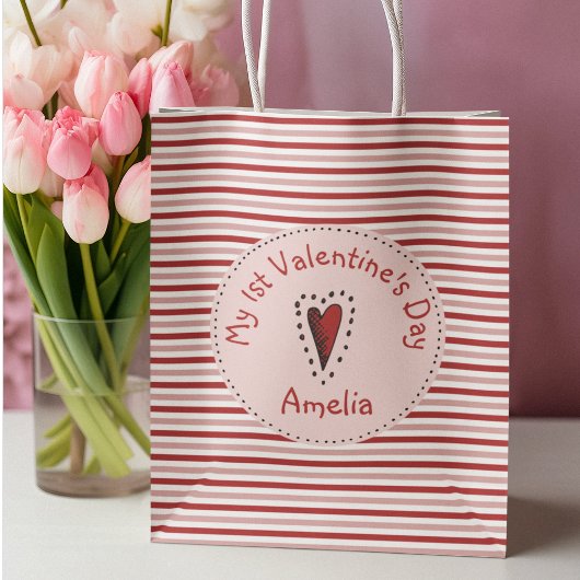 Rosa Rot und Weiße Streifen Babys Erstes Valentin Kleine Geschenktüte