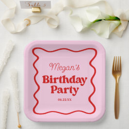 Rosa Rot Wavy Border Geburtstagsparty Pappteller
