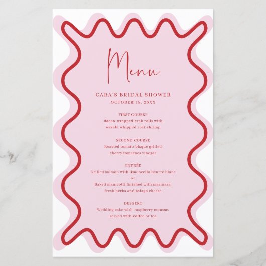 Rosa Rot-Wavy-Border-Menükarte (Vorderseite)
