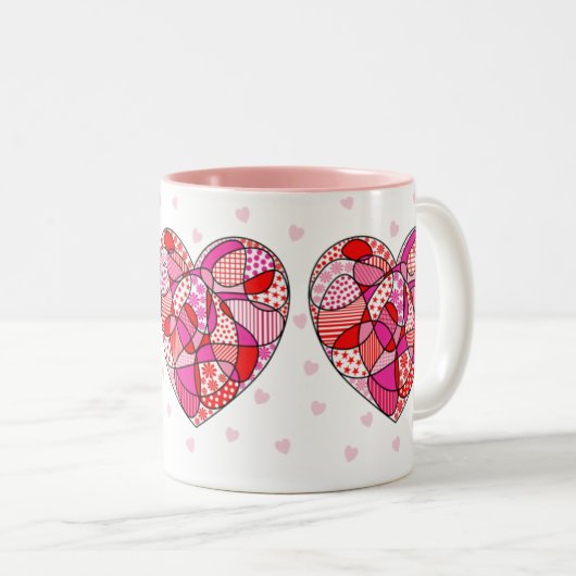 Rosa/Rot/Weiß Dreifach-Doodle-Muster Herzfrequenz- Zweifarbige Tasse (VorderseiteRechts)