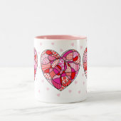 Rosa/Rot/Weiß Dreifach-Doodle-Muster Herzfrequenz- Zweifarbige Tasse (Mittel)