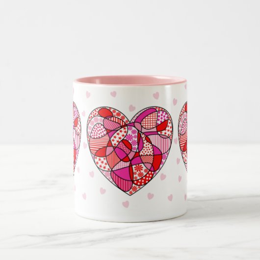 Rosa/Rot/Weiß Dreifach-Doodle-Muster Herzfrequenz- Zweifarbige Tasse (Mittel)