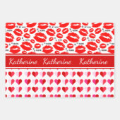 Rosa rote Add name Monogram Be My Valentine XO Lie Geschenkpapier Set (Vorderseite)