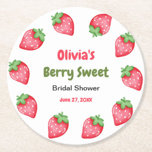 Rosa & Rote Beeren Süße Erdbeer-Hochzeitsdusche Runder Pappuntersetzer