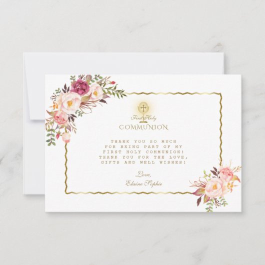 Rosa Rote Blume Gold Erstklassige Kommune Dankeskarte (Vorderseite)