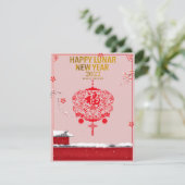 Rosa Rote Blume Schnee Chinesisches Neujahr des Ti Karte (Stehend Vorderseite)