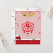 Rosa Rote Blume Schnee Chinesisches Neujahr des Ti Karte (Vorderseite/Rückseite Beispiel)