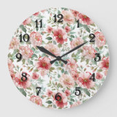 Rosa rote Blumen Große Wanduhr (Vorderseite)
