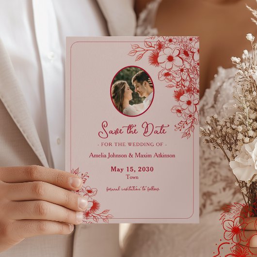 Rosa rote Blumenfoto Save The Date