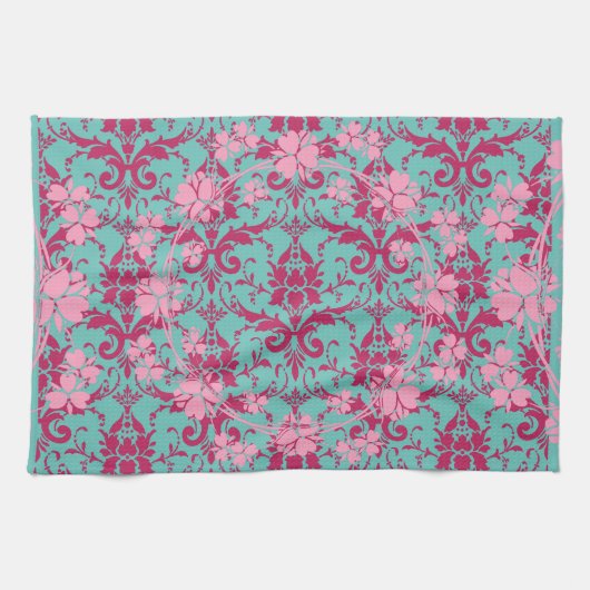 Rosa Rote Blüte auf Aquamarinem Geschirr Handtuch (Horizontal)