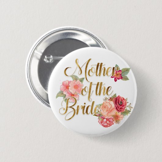 Rosa Rote Blüte mit goldener Mutter der Braut Button (Vorne & Hinten)