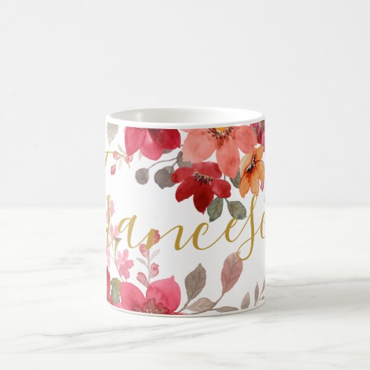 Rosa Rote Blütenfarben-Script hinzufügen Kaffeetasse (Mittel)