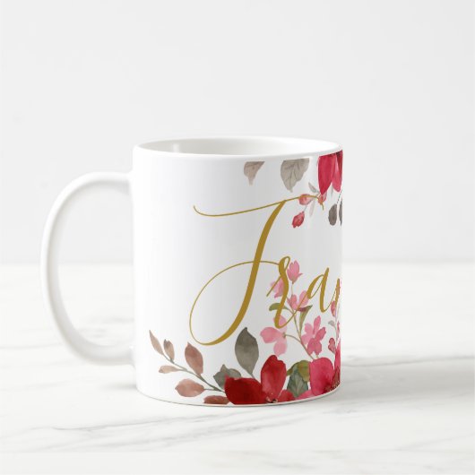 Rosa Rote Blütenfarben-Script hinzufügen Kaffeetasse (Links)