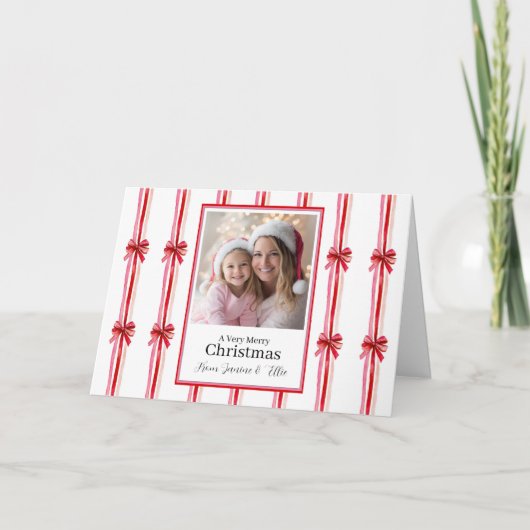 Rosa rote Bows Foto Weihnachten (Vorderseite)