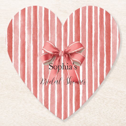 Rosa rote Candy Cane Streifen Schleife Brautparty Untersetzer (Vorderseite)