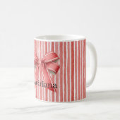 Rosa rote Candy Cane Streifen Schleife Kaffeetasse (VorderseiteRechts)
