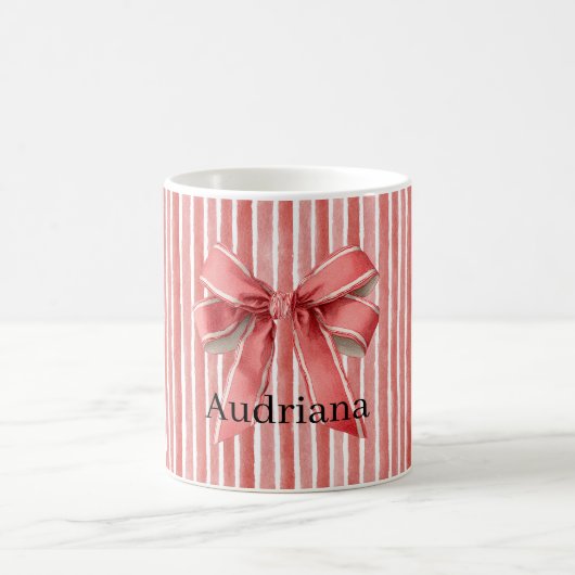 Rosa rote Candy Cane Streifen Schleife Kaffeetasse (Mittel)