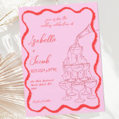 Rosa Rote Champagner Tower Wavy Hand Drawn Wedding Einladung