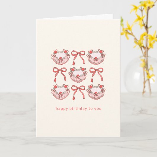 Rosa Rote Coquette Bow Cake Custom Niedliche Gebur Karte (Gelbe Blume)