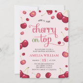 Rosa rote Coquette Cherry auf Top Baby Dusche Einladung (Vorderseite)