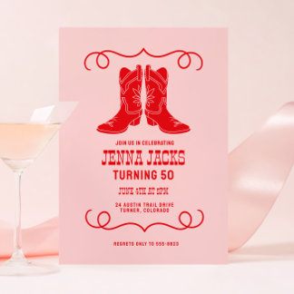 Rosa rote Cowgirl-Stiefel Damen Geburtstagsfeier Einladung