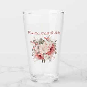 Rosa rote Creme-Wasserfarbe Blumen 100. Geburtstag Glas