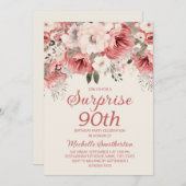 Rosa Rote Creme Wasserfarben Blumenüberraschung 90 Einladung (Vorne/Hinten)