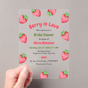 Rosa rote Erdbeere Berry in Love Brautparty  Acryleinladungen