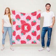 Rosa rote Erdbeeren Blumenmuster Monogramm