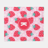 Rosa rote Erdbeeren Blumenmuster Monogramm Fleecedecke (Vorderseite (Horizontal))