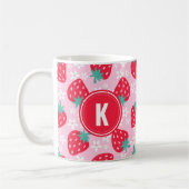 Rosa rote Erdbeeren Blumenmuster Monogramm Kaffeetasse (Links)