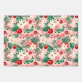 Rosa Rote Flora Weihnachten Geschenkpapier Set (Vorderseite)