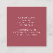 rosa rote Floral Monogramm-Visitenkarte Quadratische Visitenkarte (Rückseite)