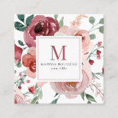 rosa rote Floral Monogramm-Visitenkarte Quadratische Visitenkarte (Vorderseite)