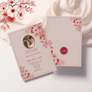 Rosa Rote Florale Foto Hochzeit Einladung