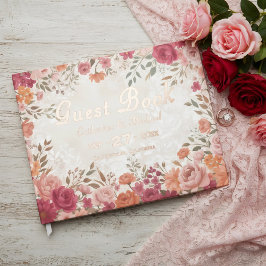 Rosa & rote florale Frühlingshochzeit Gästebuch