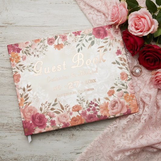 Rosa & rote florale Frühlingshochzeit Gästebuch