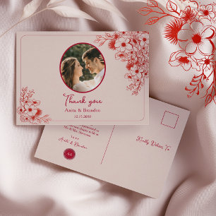 Rosa Rote Florale Hochzeits-Dankeschön-Karte Postkarte