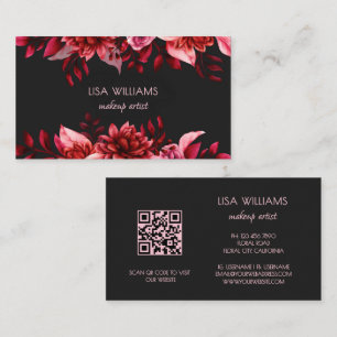 Rosa rote florale schwarze Wasserfarben Blumen l Q Visitenkarte
