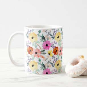 Rosa, rote, gelbe Blumen Wasserfarben  Kaffeetasse