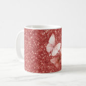 Rosa Rote Glitter Schmetterlinge Kaffeetasse (Vorderseite Links)
