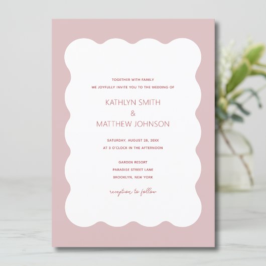 Rosa Rote Grenze Moderne Retro Hochzeit Einladung