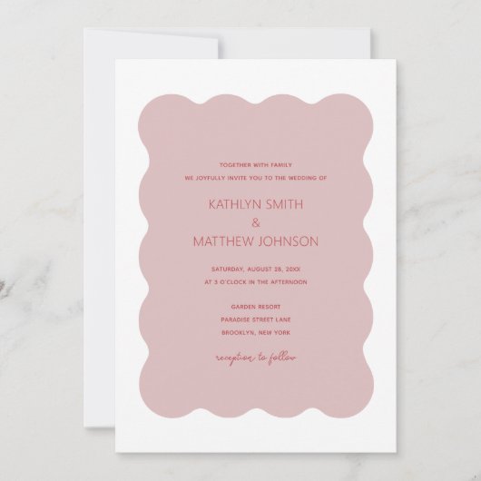 Rosa Rote Grenze Moderne Retro Hochzeit Einladung (Vorderseite)