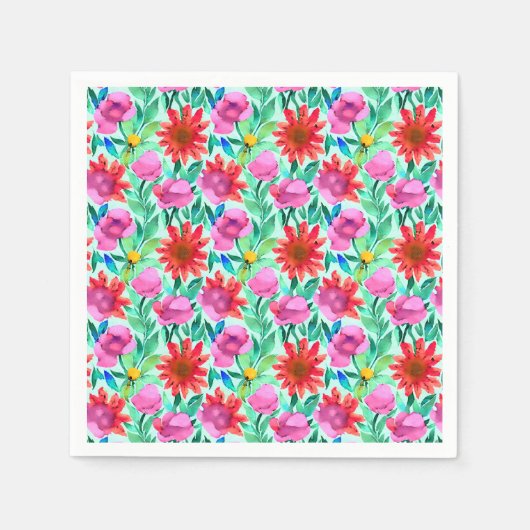 Rosa, rote, grüne Blume Serviette (Vorderseite)