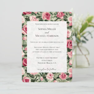 Rosa rote grüne Rosen Blumenhochzeit Einladung