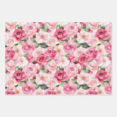Rosa rote grüne Rosen Floral Brautparty Geschenkpapier Set (Vorderseite 2)